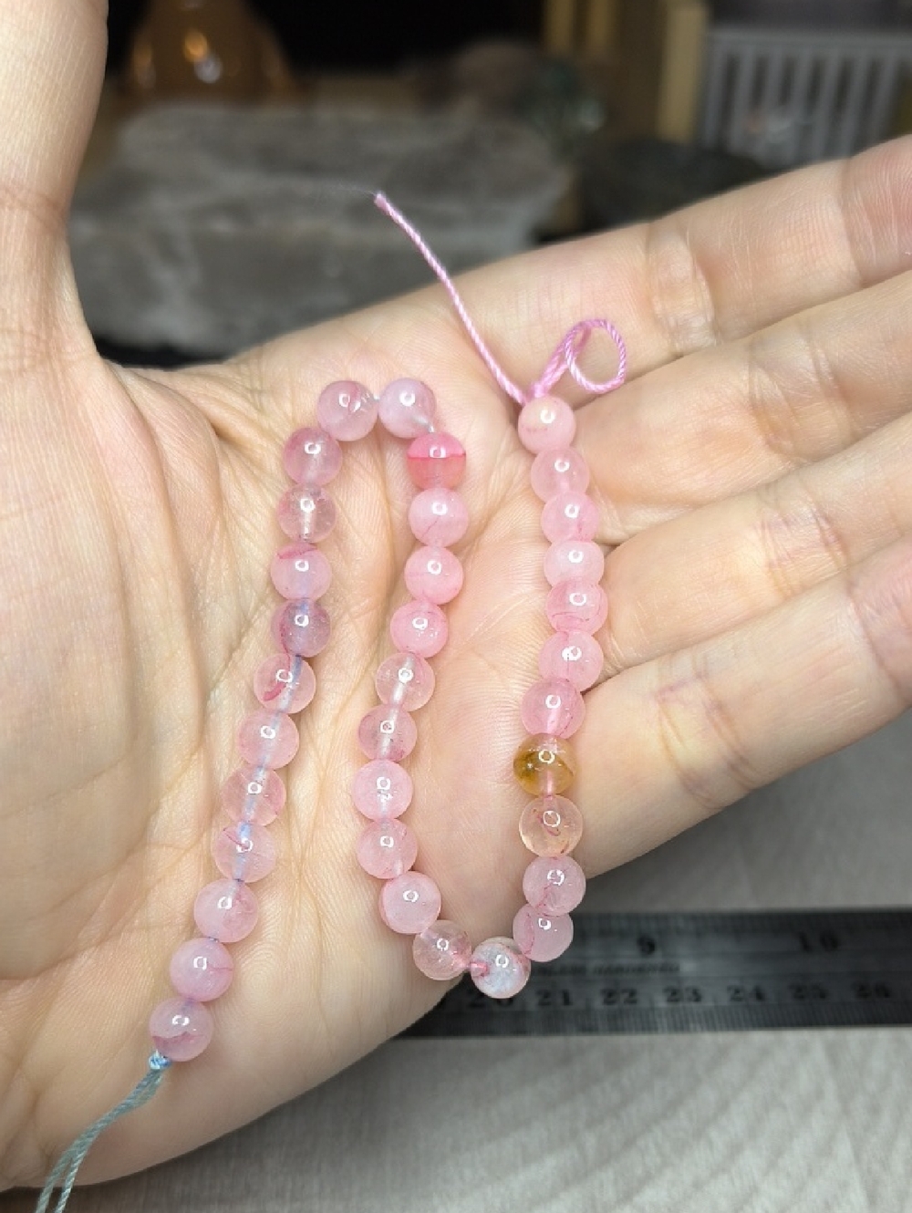 #9- 6mm Enhanced Rose Quartz With Golden Healer Round Beads - 8" Strand